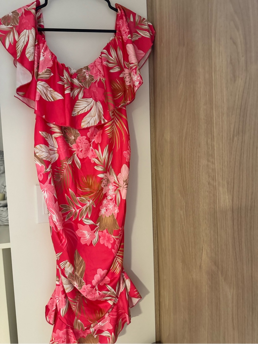 Floral Ruffle Sleeve Pink Maxi Dress